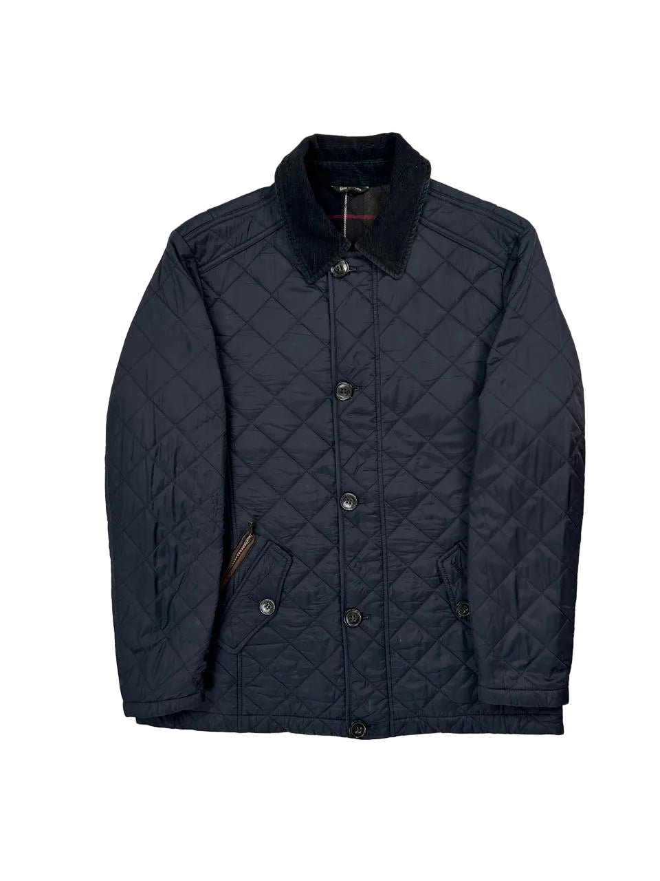 Navy quilted jacket on a light gray background Navy quilted jacket on a light gray background