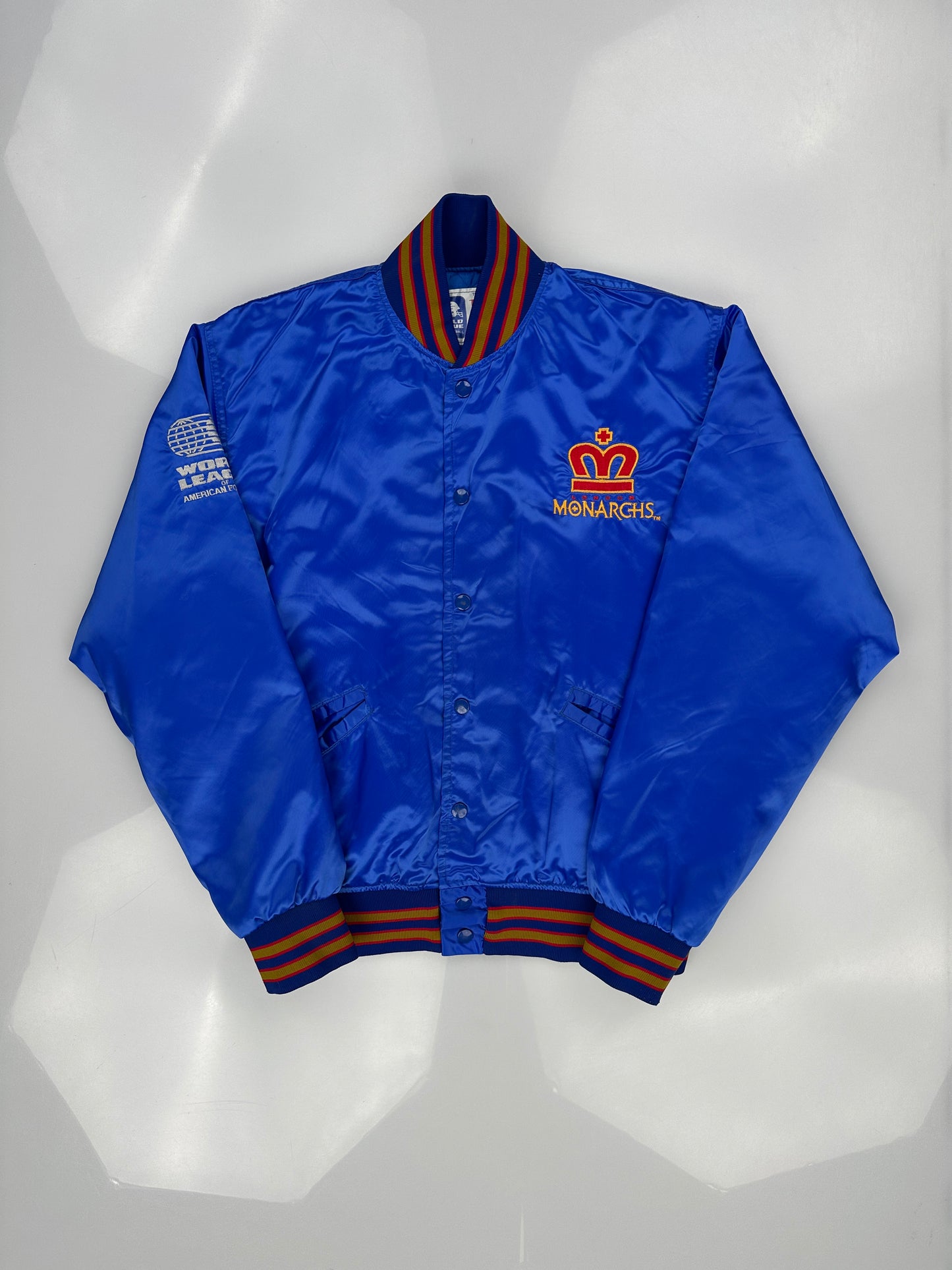 London Monarchs 1991 Satin Reverse Blue Bomber Jacket London Monarchs 1991 Satin Reverse Blue Bomber Jacket