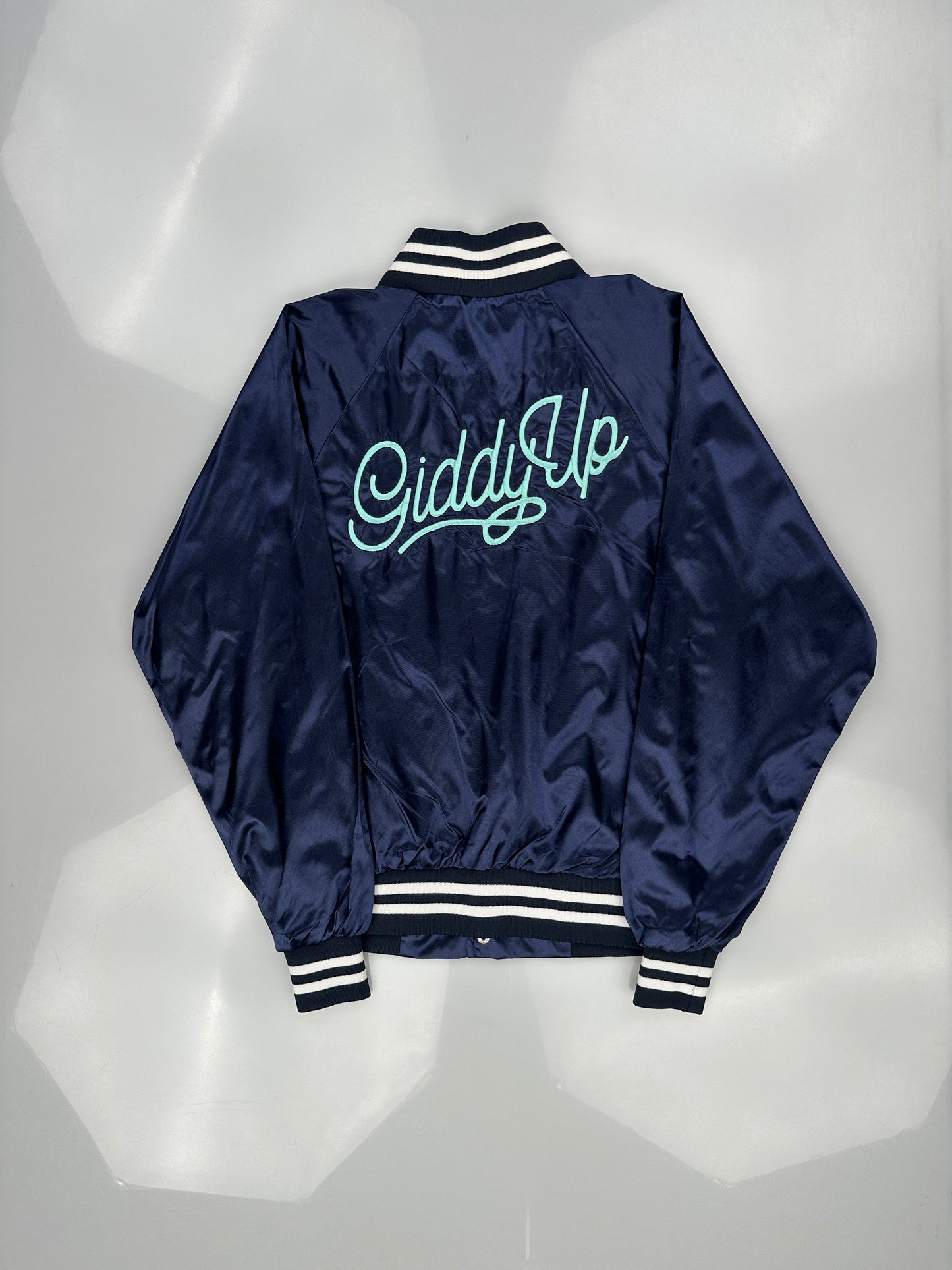 Navy Blue Satin Bomber Jacket Navy Blue Satin Bomber Jacket