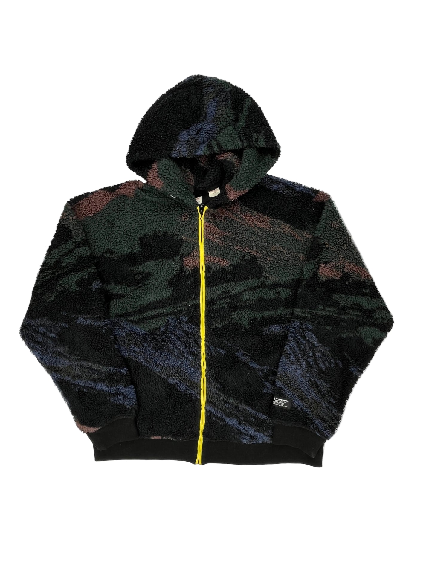 Camouflage-patterned jacket with a yellow string on a white background Camouflage-patterned jacket with a yellow string on a white background