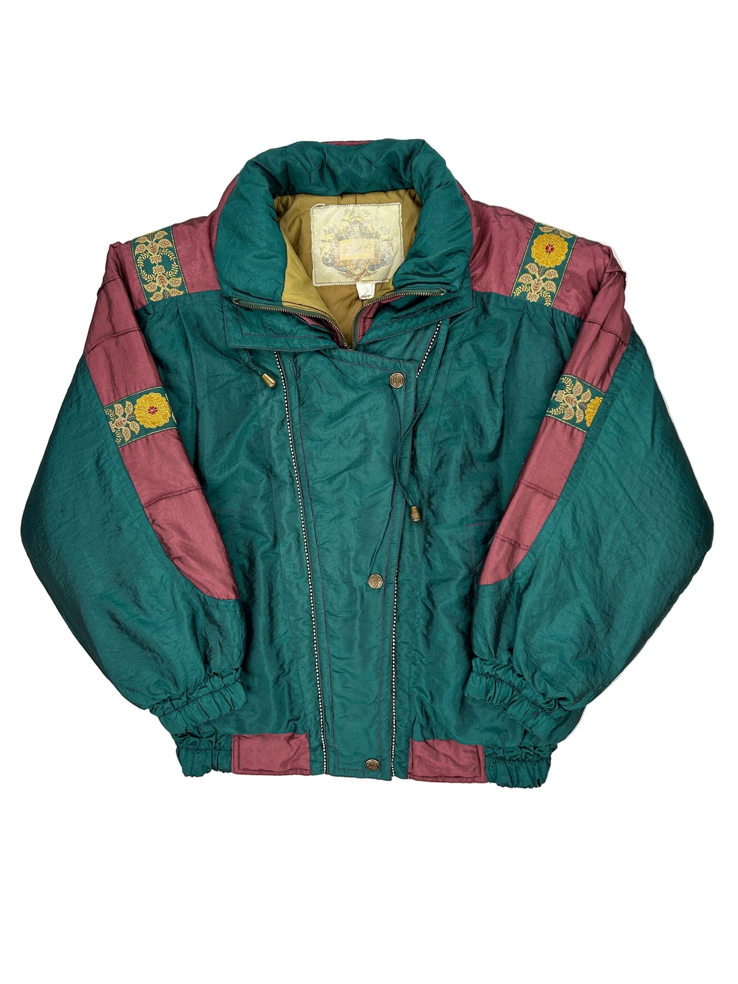 Green jacket with floral patterns on a white background Green jacket with floral patterns on a white background