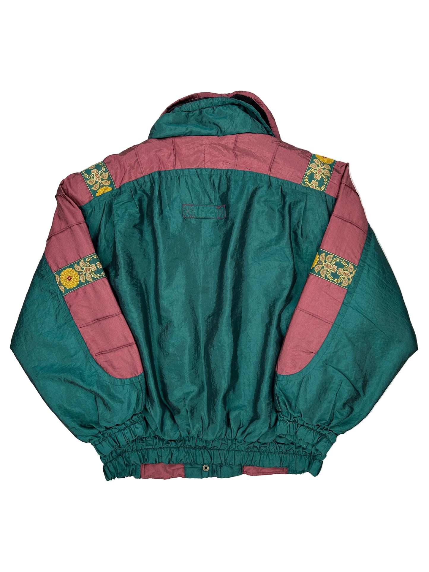 Green and red shorts with floral patterns on a white background Green and red shorts with floral patterns on a white background