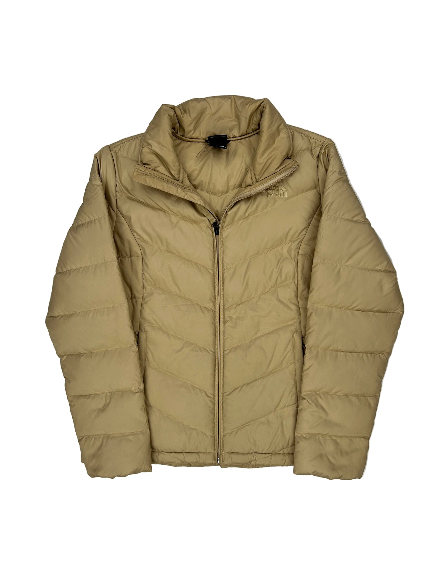 Beige puffer jacket on a white background Beige puffer jacket on a white background