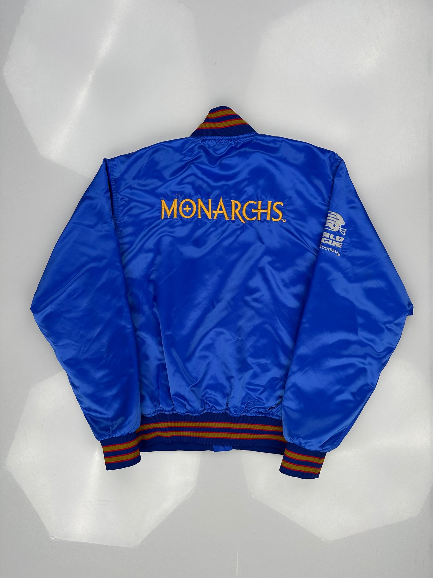 London Monarchs 1991 Satin Reverse Blue Bomber Jacket
