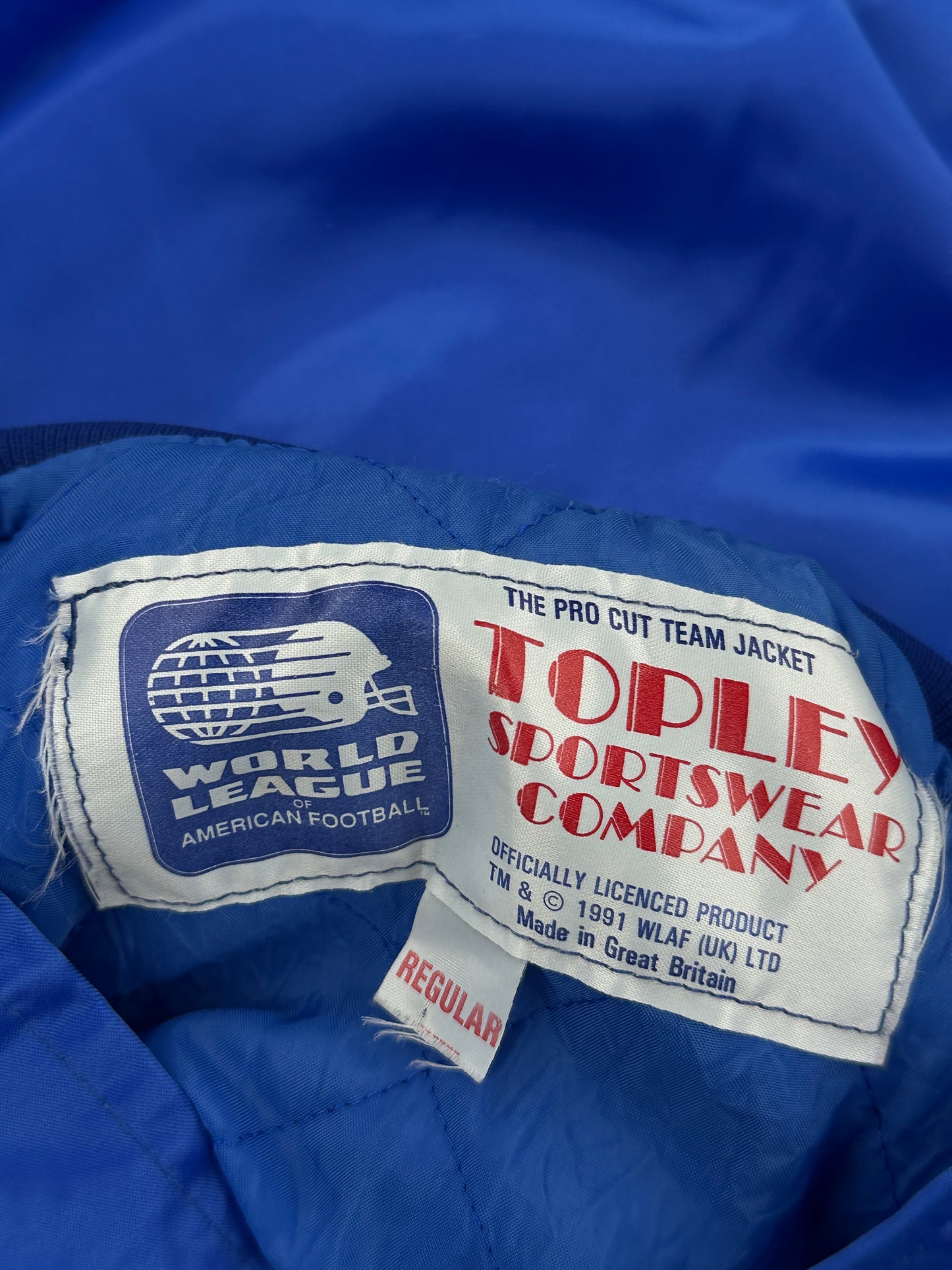 London Monarchs 1991 Satin Reverse Blue Bomber Jacket