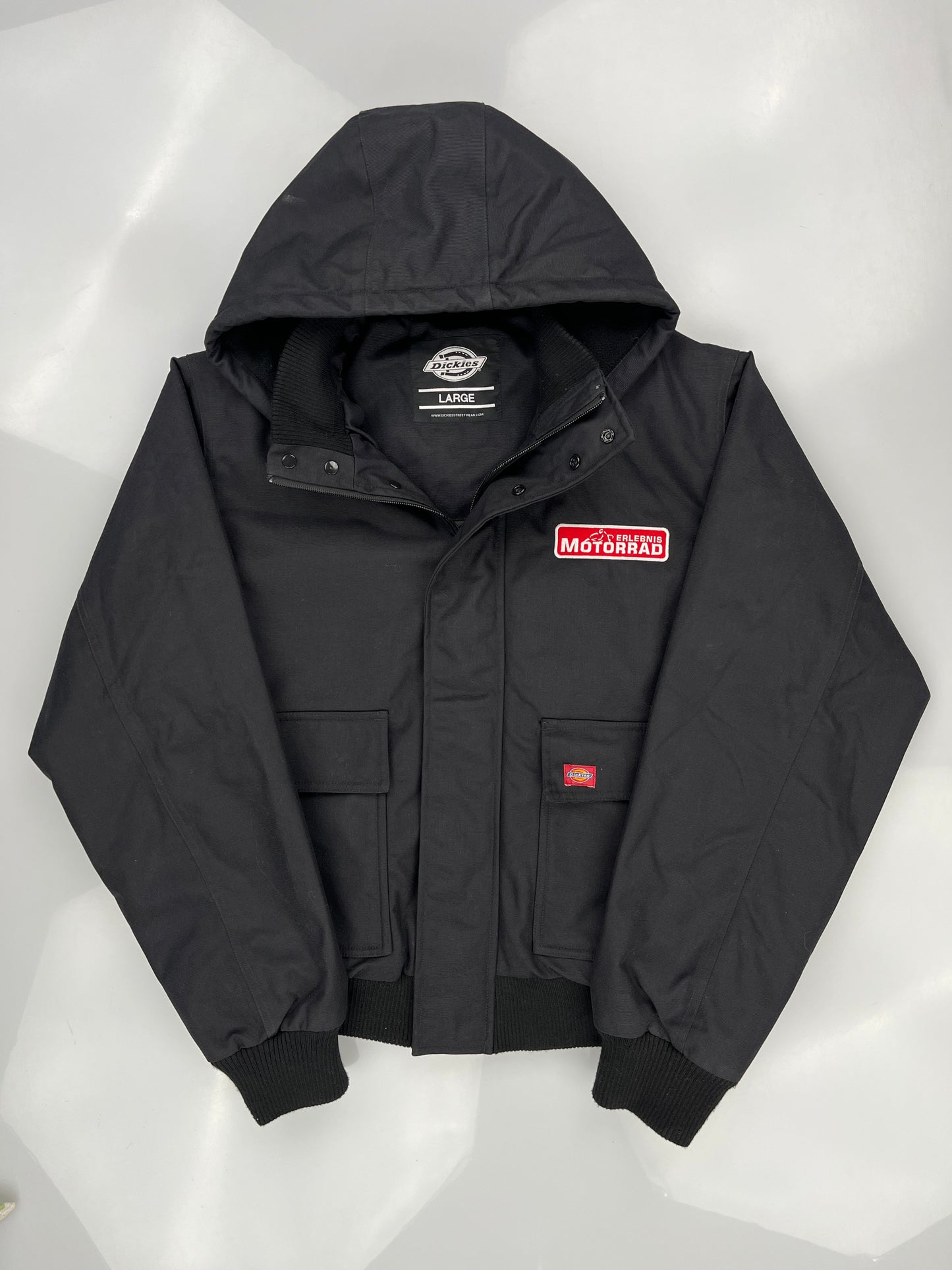 Black Dickies Erlebrnis Motorrad Hooded Jacket