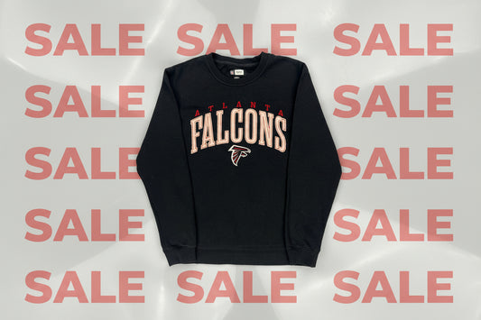 Black sweatshirt with 'Atlanta Falcons' text and logo on a white background