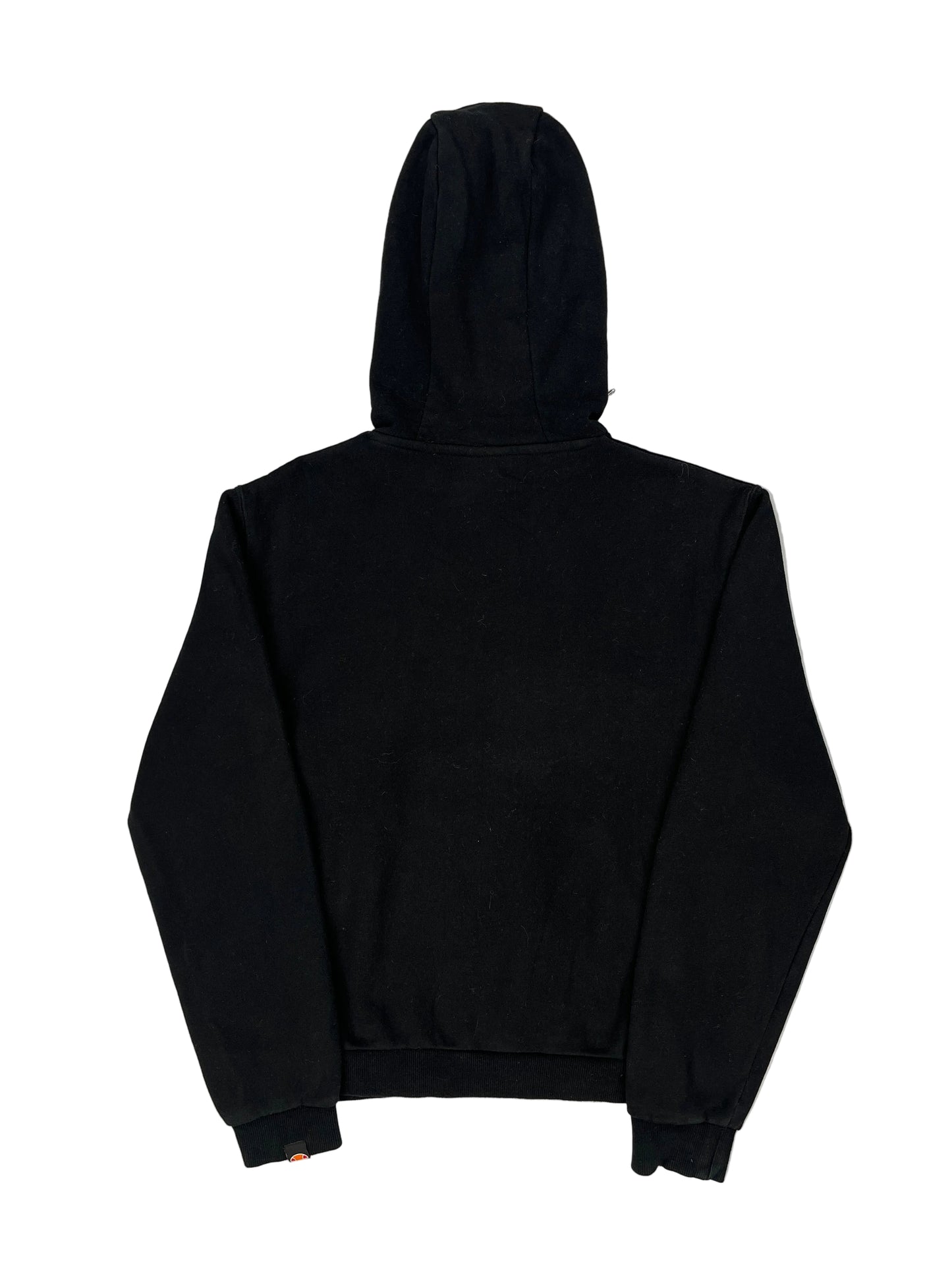 Black hooded sweatshirt on a white mannequin with a white background
