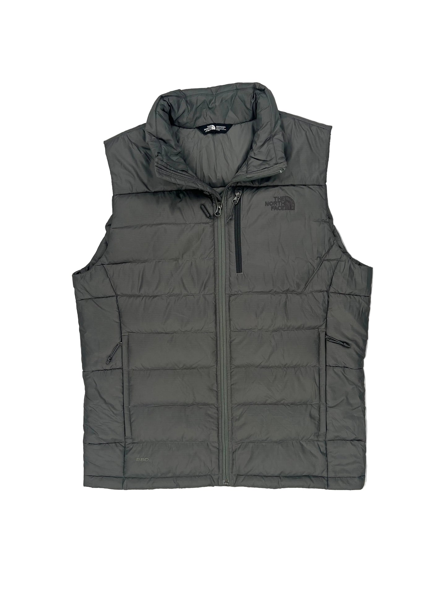 Gray puffer jacket on a white background