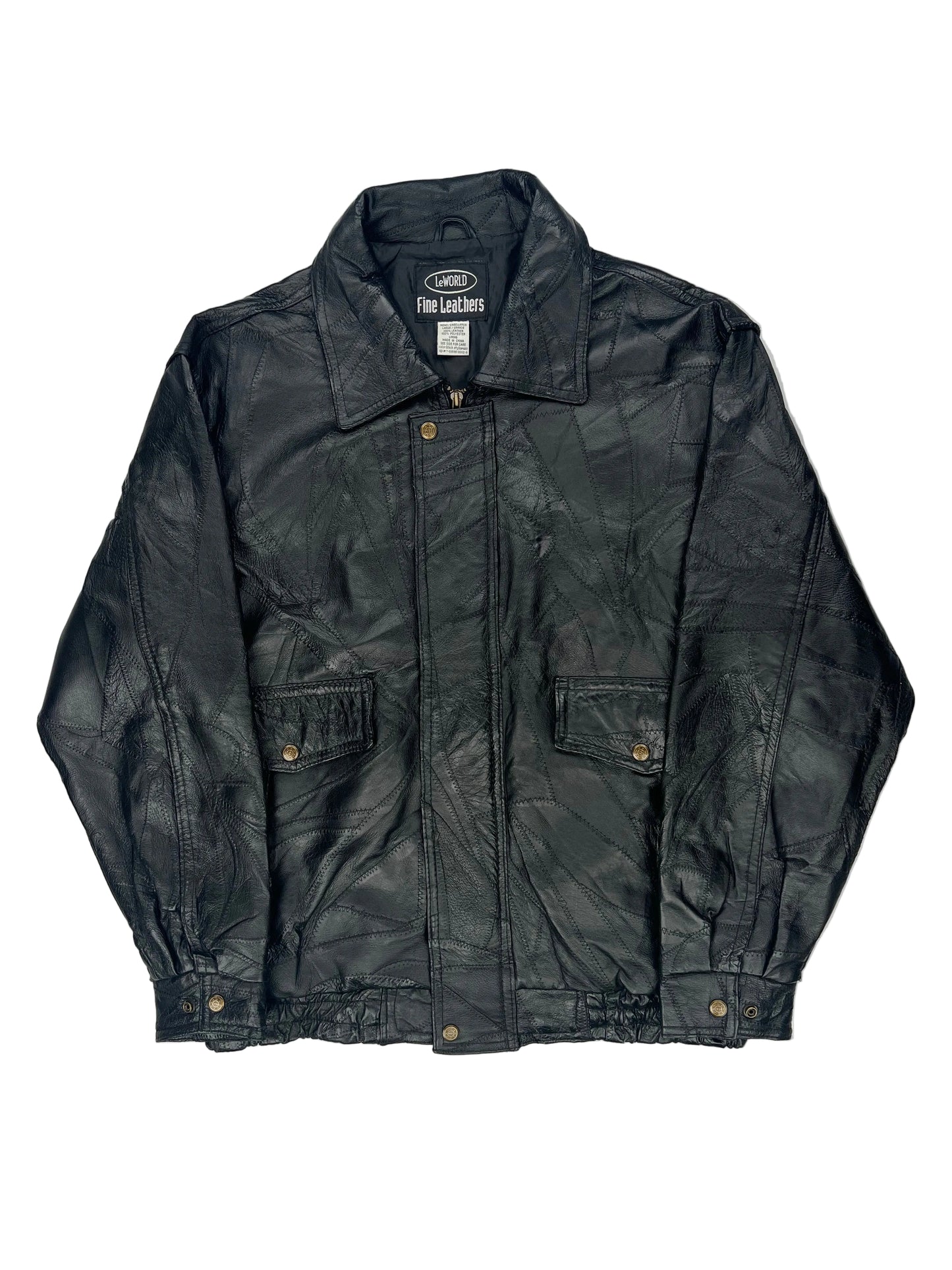 Black leather jacket on a white background