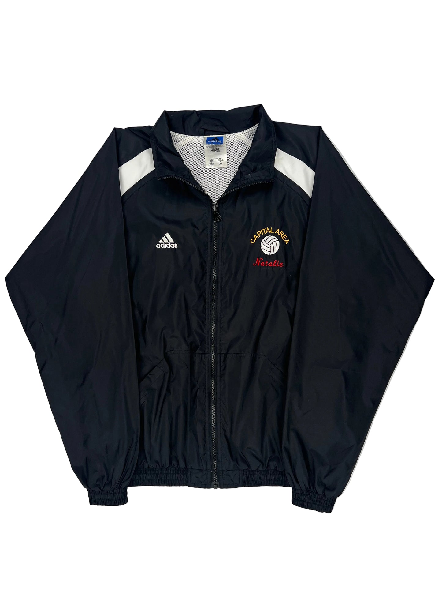 Black jacket with logos on a white background