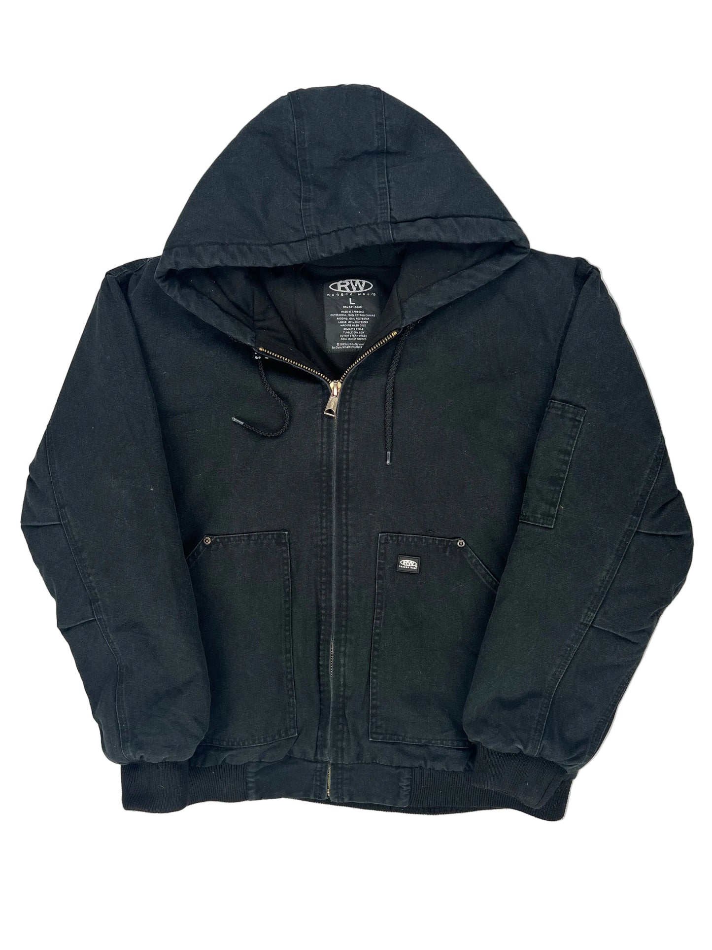 Folded black jacket on a white background