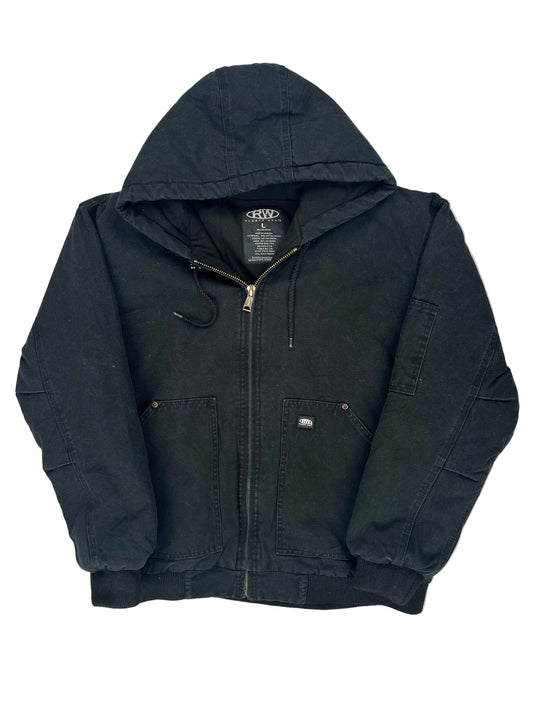 Folded black jacket on a white background