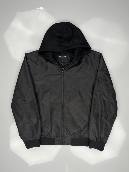 Black Guess Hooded Bomber Jacket