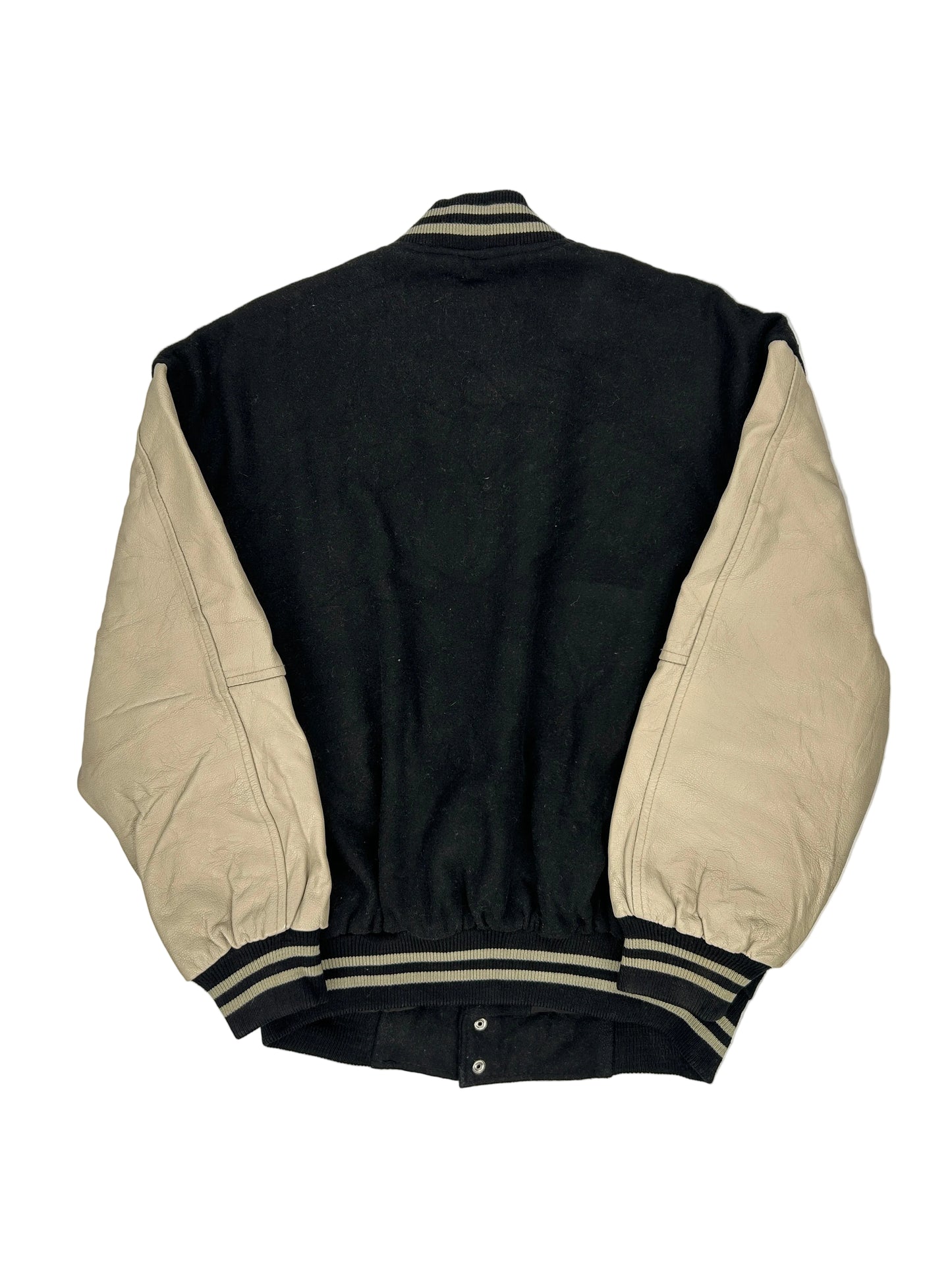 Black and beige jacket with striped sleeves on a white background