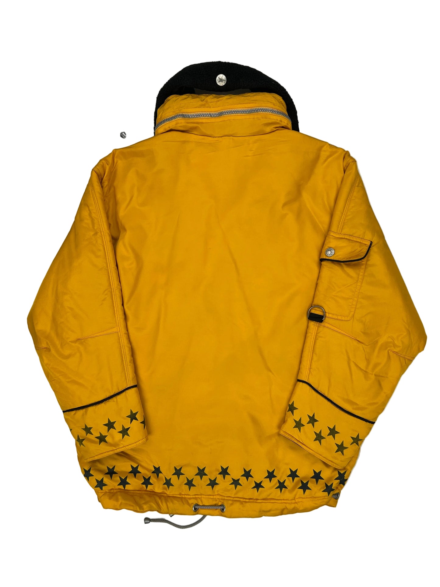 Yellow jacket with star patterns on a white background