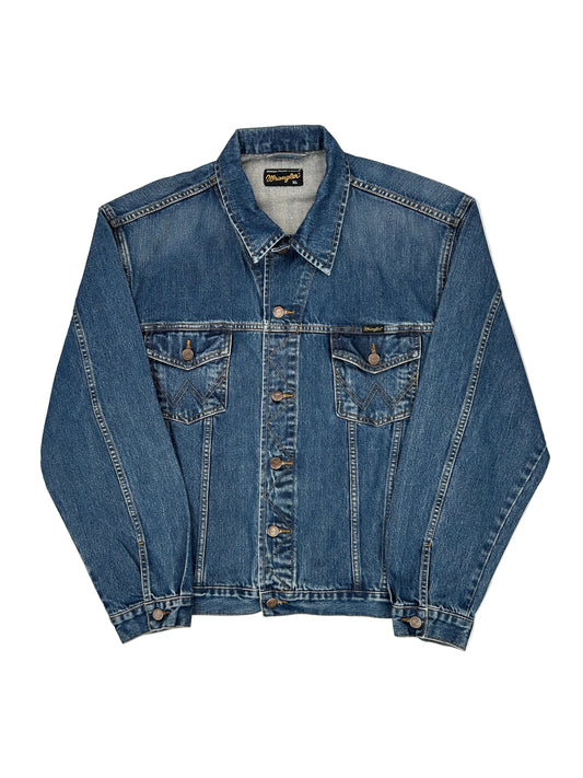 Blue denim jacket on a white background