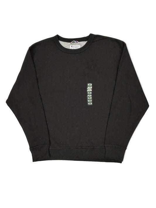 Black long-sleeve shirt with white text on a light gray background