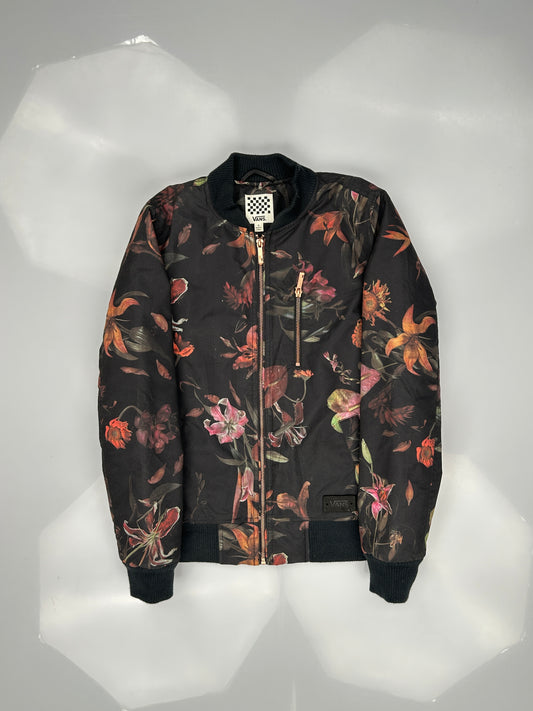 Vans Black Multi-Color Floral Print Bomber Jacket