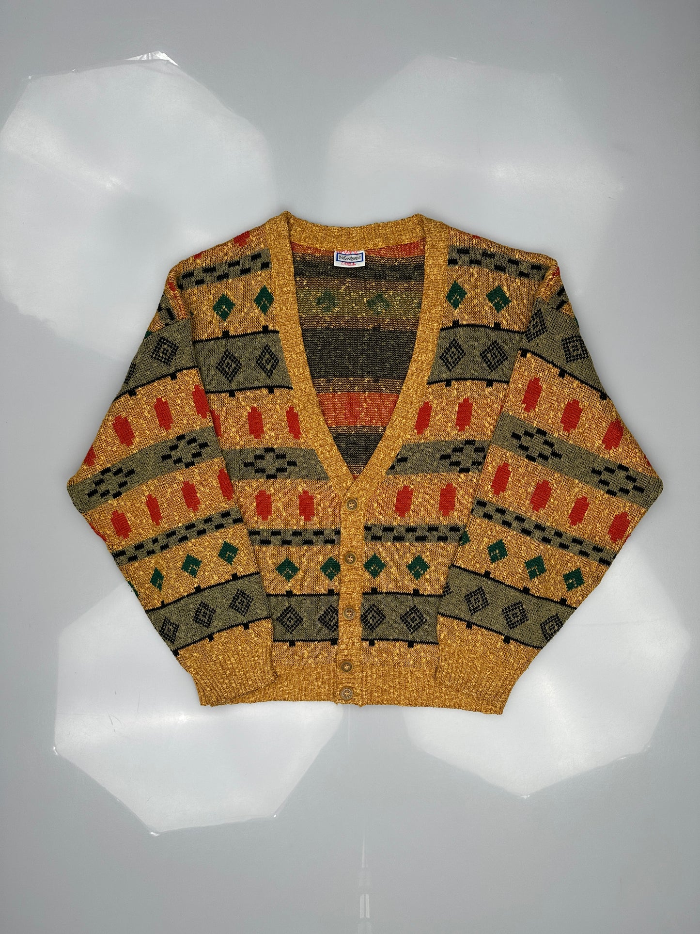 Yves Saint Laurent  Geometric Pattern Wool Cardigan